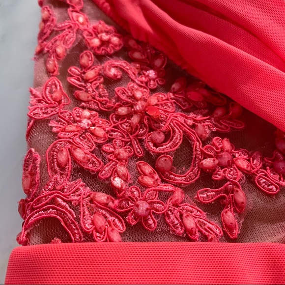 La Femme Coral Pink Evening Gown Prom Dress - Picture 2 of 16